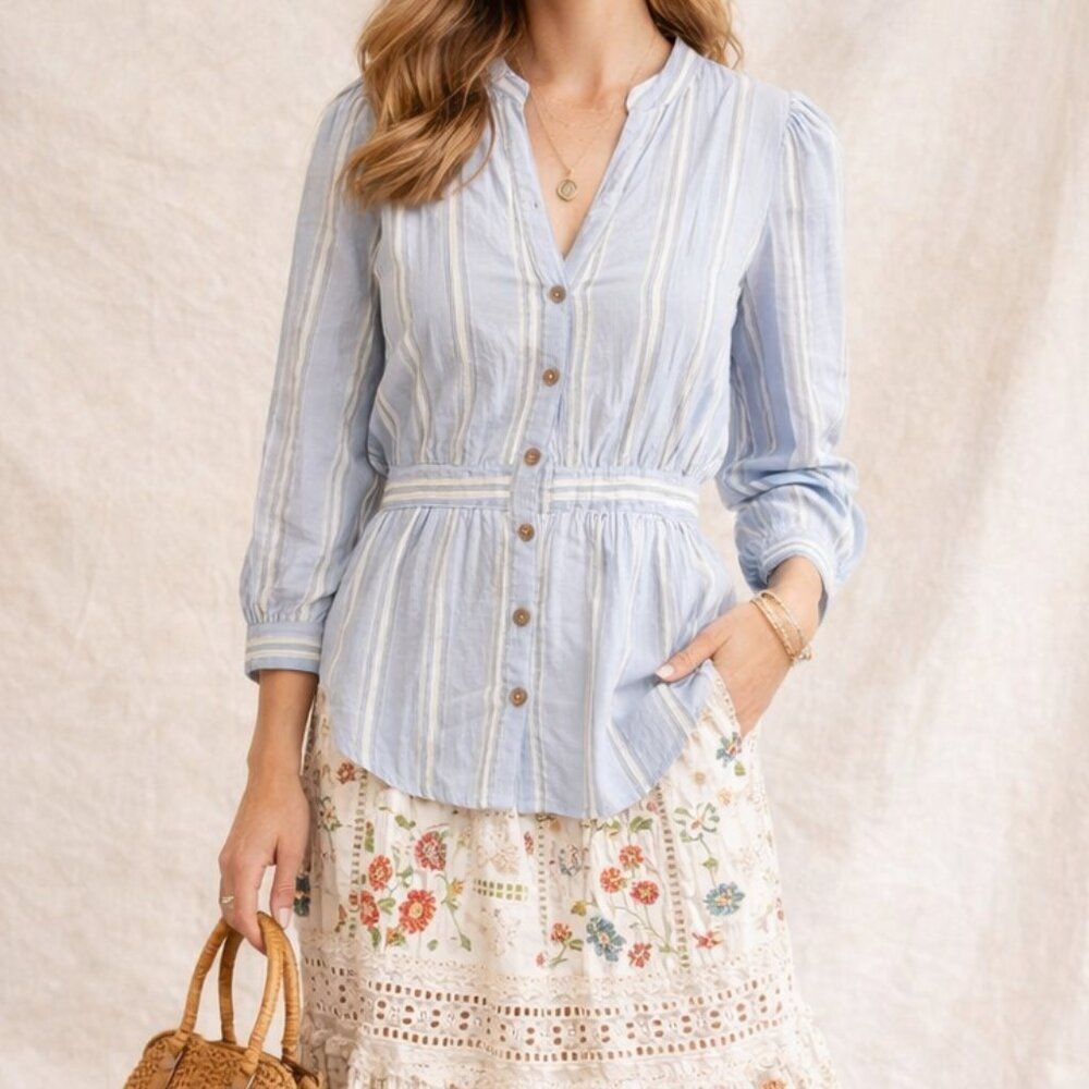 Anthropologie Building 18 tie waist, button-up top Womens Size 4 office career